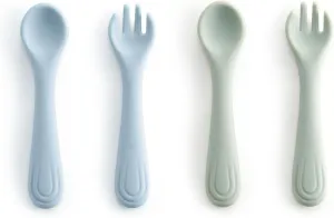 Bc Babycare Toddler Forks and Spoons Set, Silicone Toddler Utensil Set for Baby, Self Feeding Baby Feeding Spoon and Fork for Boys and Girls 2 Pack Blue & Green