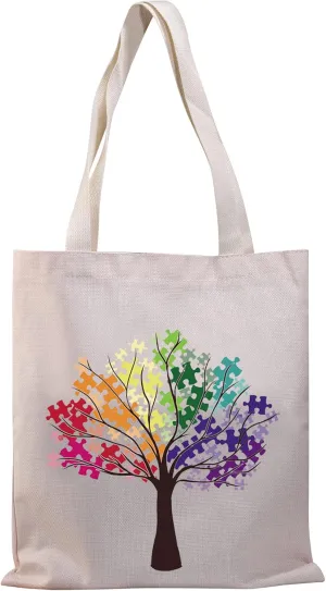 BDPWSS Autism Awareness Tote Bag Autism Puzzle Piece Gift Special Education Teacher Thank You Gift ABA Therapist Shoulder Bag