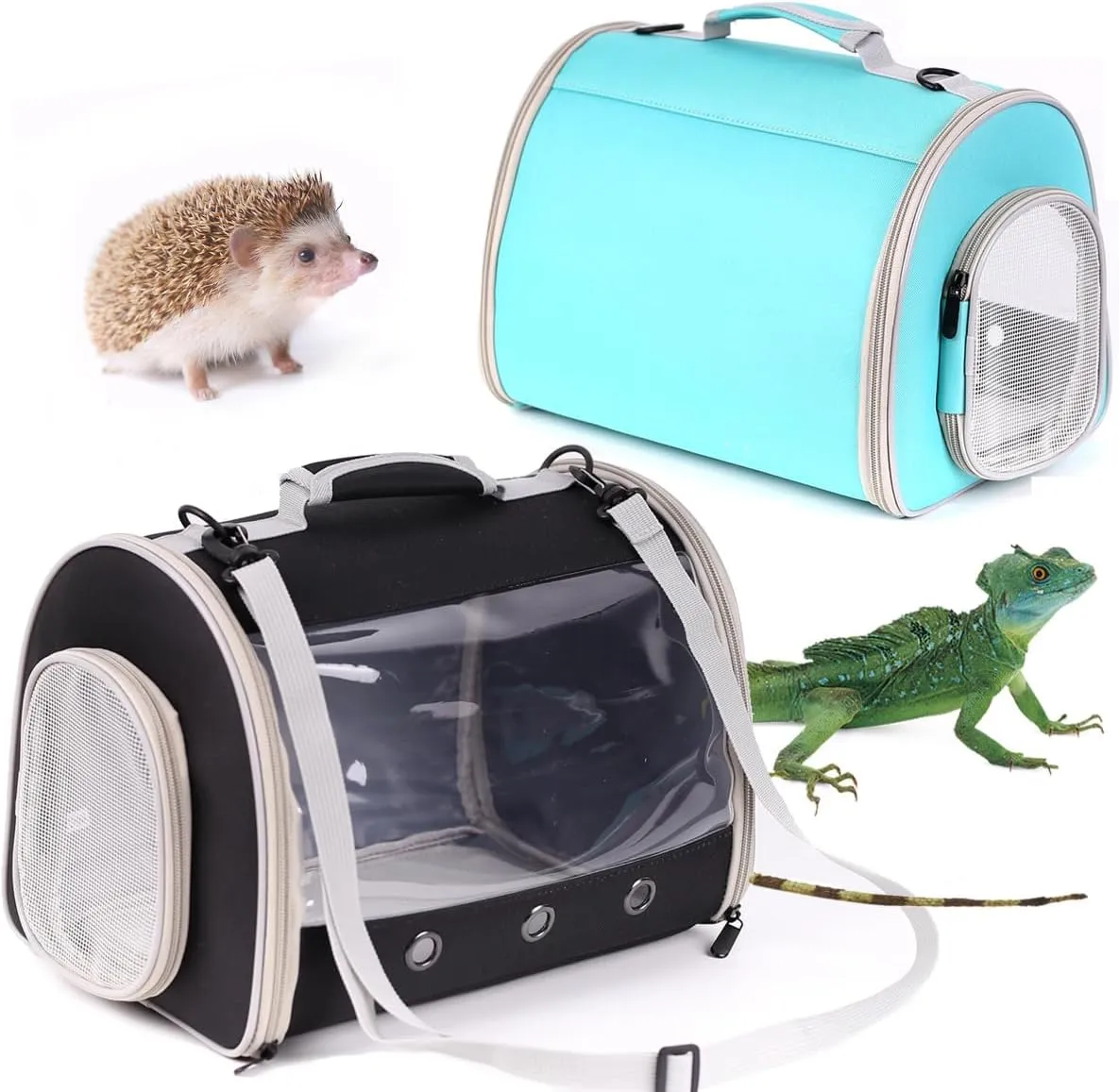 Bearded Dragon Travel Carrier Backpack,Lizard Backpack Carrier,Space Capsule Clear Bubble Window Astronaut Reptile Carrier Backpack for Guinea Pig,Sugar Glider,Bunny (Black, TPU Carrier MAT)