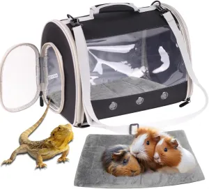 Bearded Dragon Travel Carrier Backpack,Lizard Backpack Carrier,Space Capsule Clear Bubble Window Astronaut Reptile Carrier Backpack for Guinea Pig,Sugar Glider,Bunny (Black, TPU Carrier MAT)