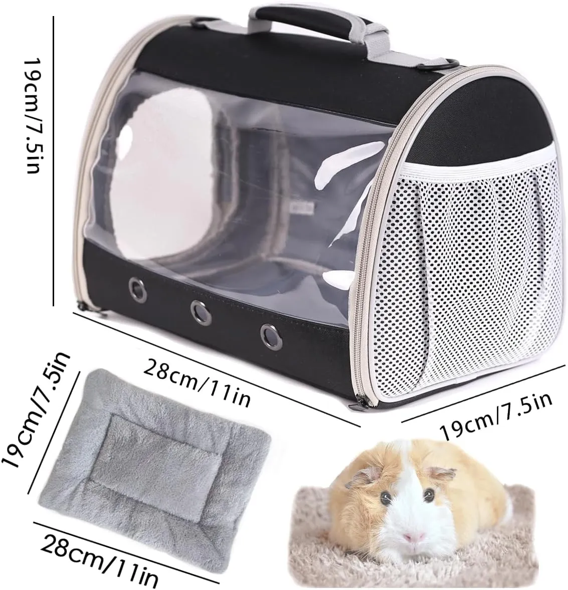 Bearded Dragon Travel Carrier Backpack,Lizard Backpack Carrier,Space Capsule Clear Bubble Window Astronaut Reptile Carrier Backpack for Guinea Pig,Sugar Glider,Bunny (Black, TPU Carrier MAT)