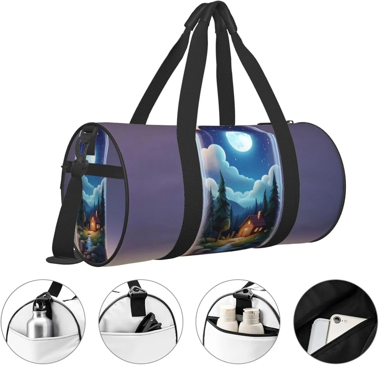 Beautiful bottle of under the night sky Printed Travel Bag,Round Personal Item Storage bag,Foldie Duffel Bag for Traveling Vacation,Fitness,Sports