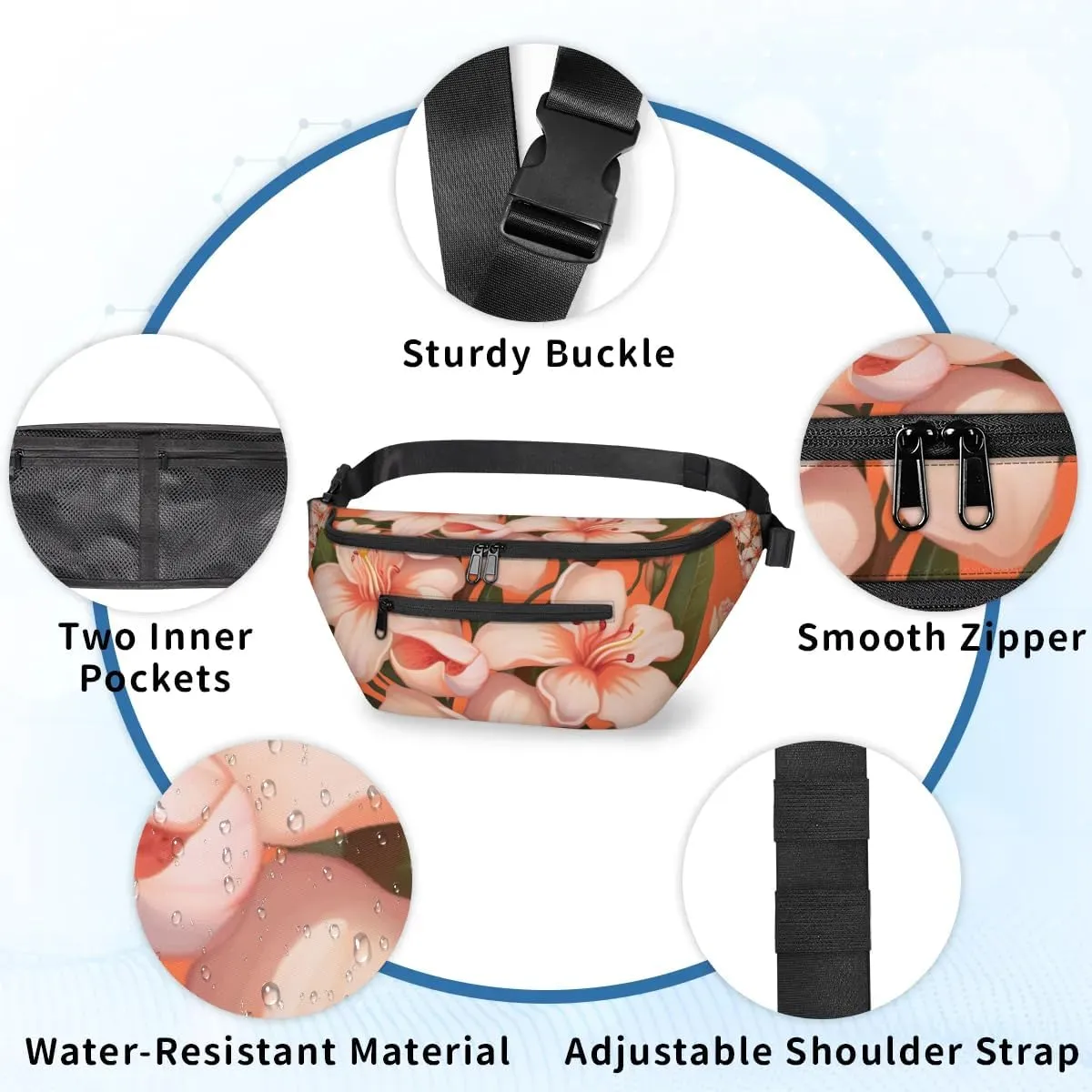 Beautiful Flower Sling Bag Crossbody Backpack Chest Daypack for Women Sport Travel Hiking Casual Bag Multipurpose Waist Pack With Zipper Closure Adjustable Strap Shoulder Bag