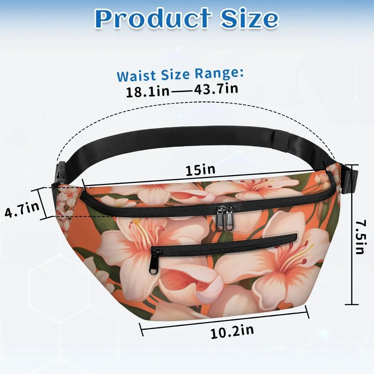 Beautiful Flower Sling Bag Crossbody Backpack Chest Daypack for Women Sport Travel Hiking Casual Bag Multipurpose Waist Pack With Zipper Closure Adjustable Strap Shoulder Bag