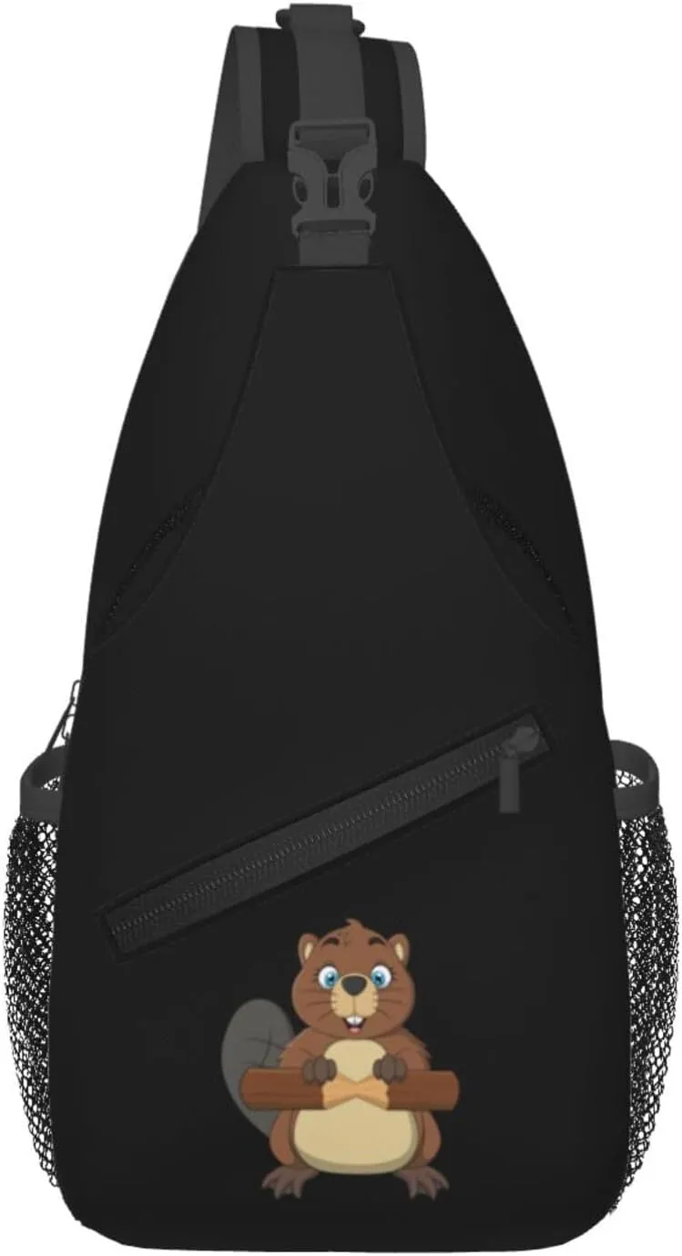 Beaver Holding Wood Chips Crossbody Bags For Women Men Chest Backpack Gym Shoulder Bag Travel Outdoor Sports Casual Crossbody Bags