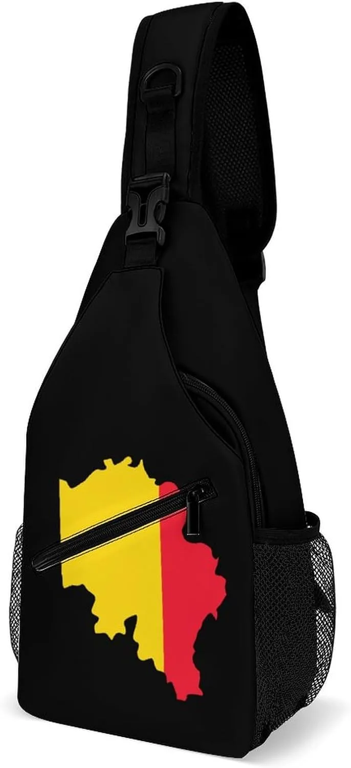 Belgian Map Flag Crossbody Sling Bag for Men Women Lightweight Chest Bag Sling Backpack for Hiking Travel