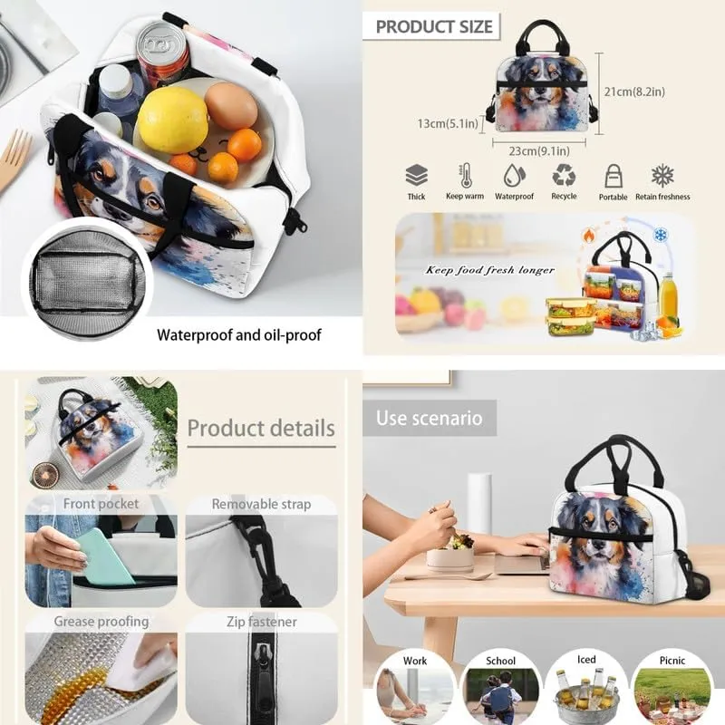 Bernese Mountain Dog Backpack Elementary Primary Students Bookbag with Cute Dog Watercolor Painting Lunch Box Pencil Case for Kids Youth High School Bagpack Shoulder Bags