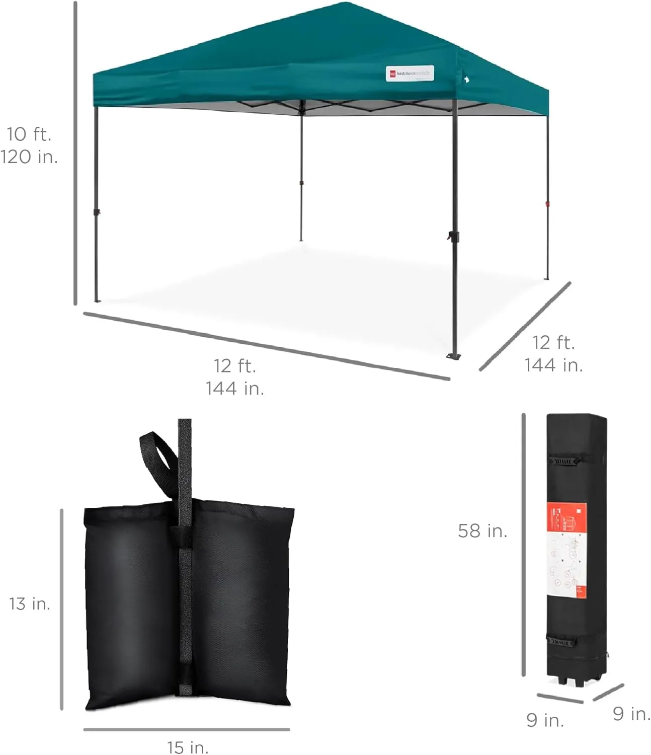 Best Choice Products 12x12ft 1-Person Setup Pop Up Canopy Tent Instant Portable Shelter w/ 1-Button Push, Case, 4 Weight Bags - Cerulean