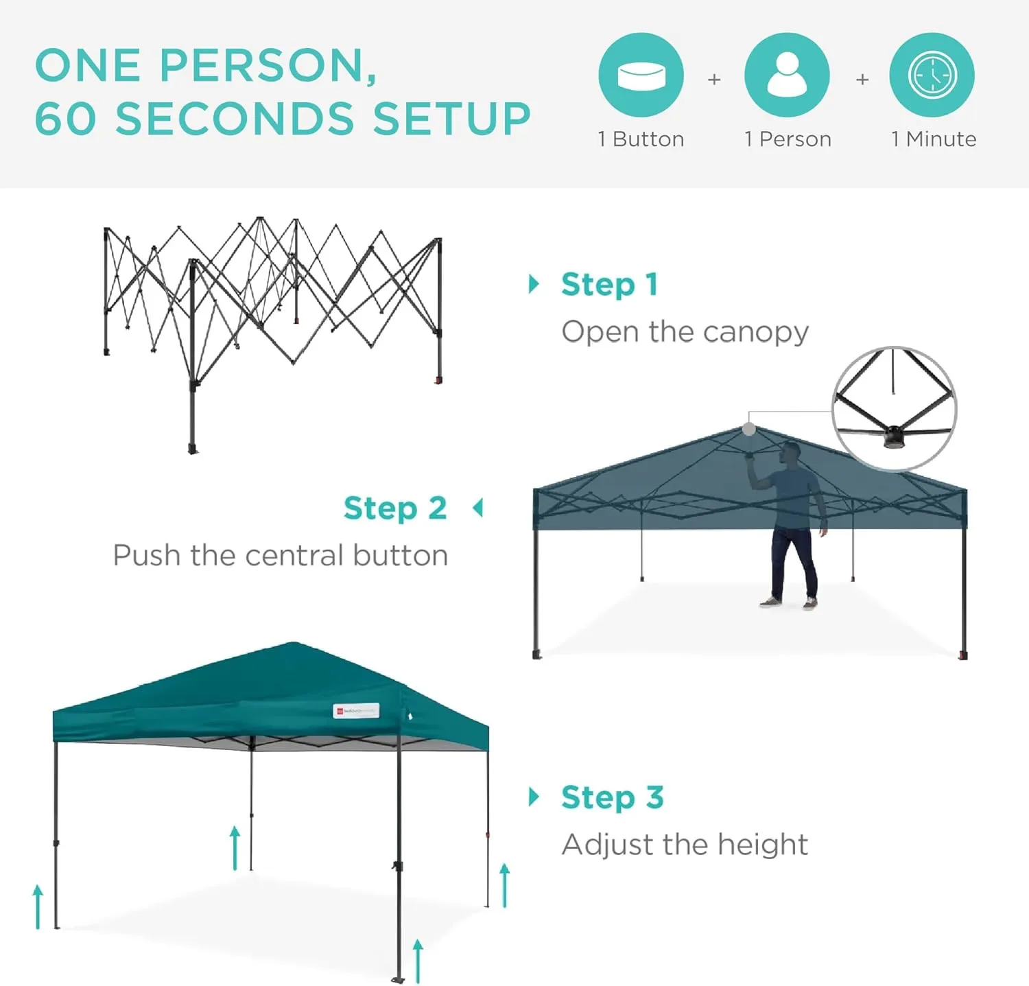 Best Choice Products 12x12ft 1-Person Setup Pop Up Canopy Tent Instant Portable Shelter w/ 1-Button Push, Case, 4 Weight Bags - Cerulean