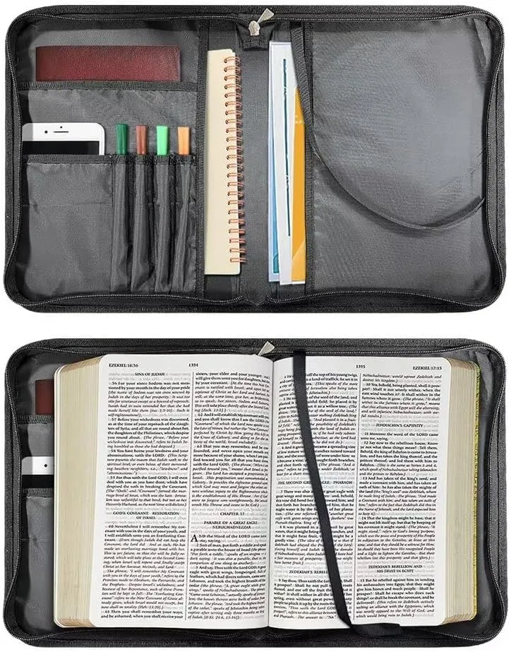 Bible Cover Case Leather Bible Coves Bible Covers Bible Carrying Case with Zipper Detachable Strap for Women Men