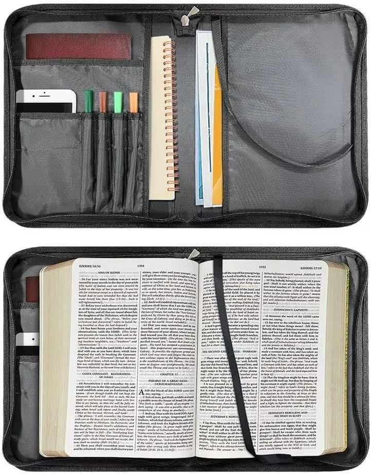 Bible Cover for Women Bible Carrying Bag, PU Leather Bible Tote Bags Scripture Bag Church Bag Bible Protective with Detachable Shoulder Strap,Purple Marble,L