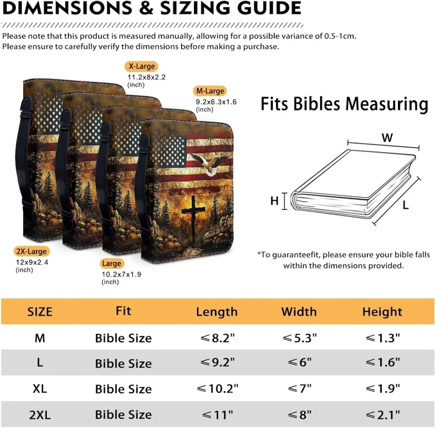 Bible Tote Cover for Men, Church Bag Bible Protective with Zippered Pocket, Waterproof Leather Bible Case for Worships,American Flag Cross Dove,XL