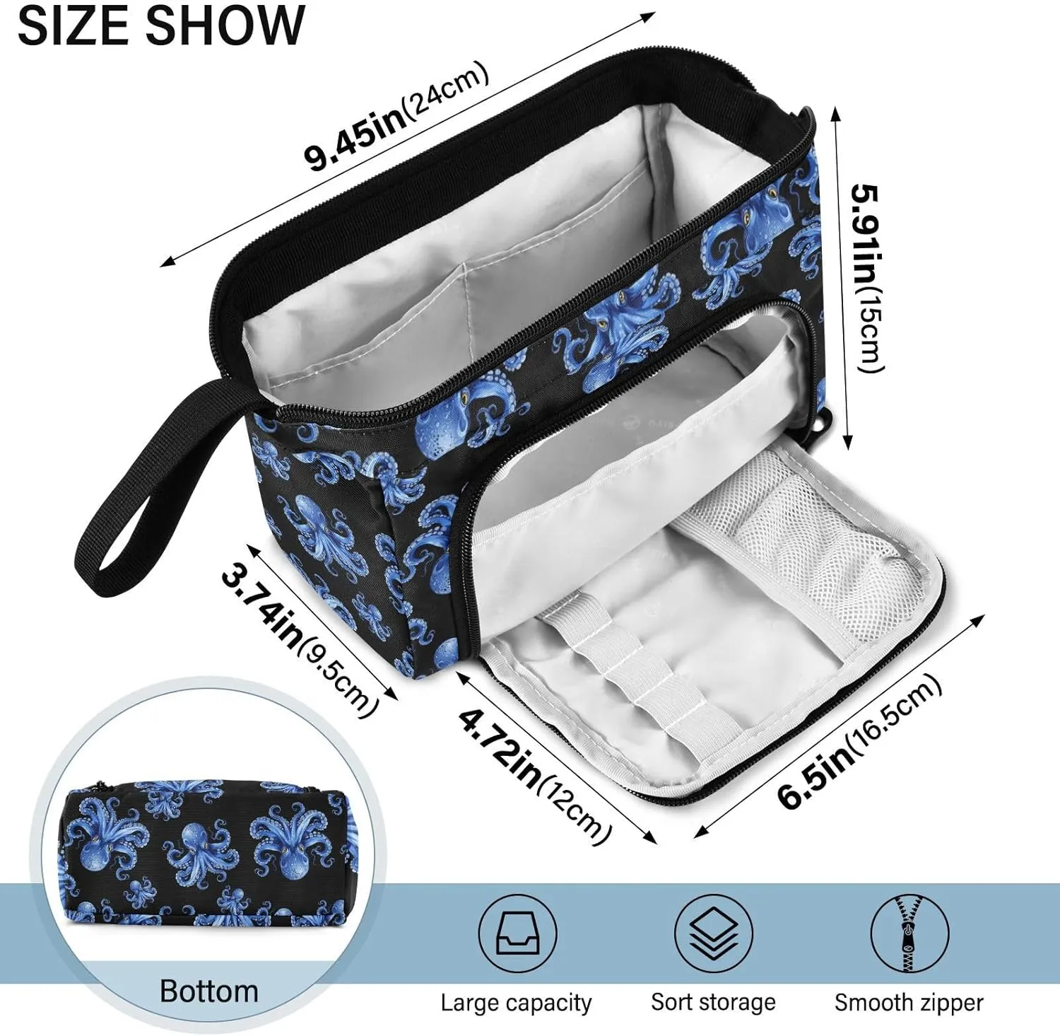 Big Capacity Pencil Pen Case for Adults, Octopus Pencil Bags Portable Makeup Bag Stationery Storage for College Office