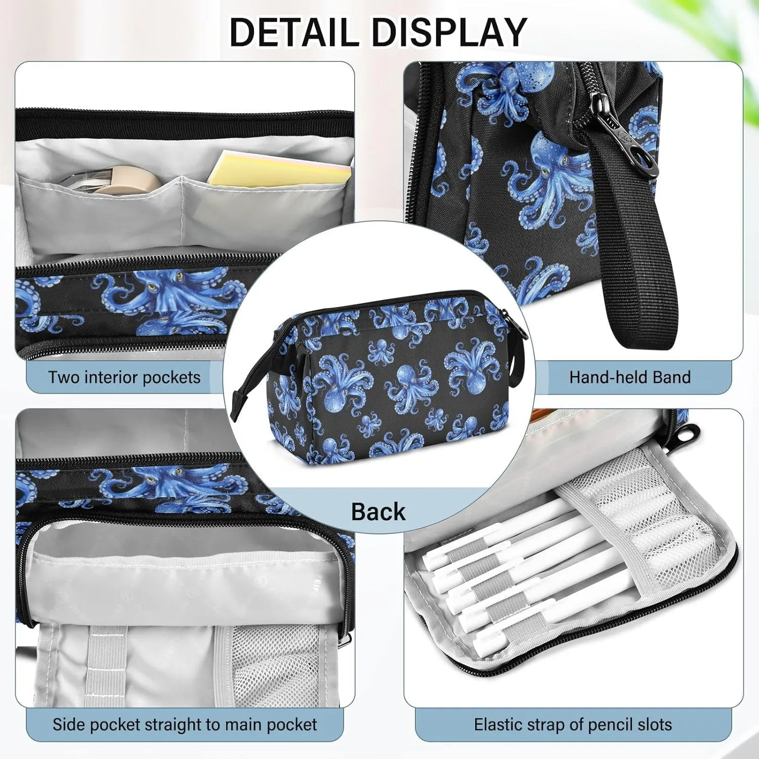 Big Capacity Pencil Pen Case for Adults, Octopus Pencil Bags Portable Makeup Bag Stationery Storage for College Office