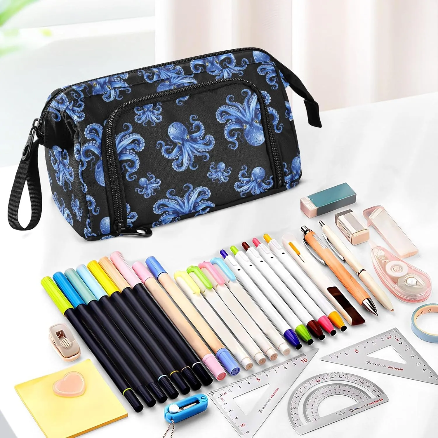 Big Capacity Pencil Pen Case for Adults, Octopus Pencil Bags Portable Makeup Bag Stationery Storage for College Office