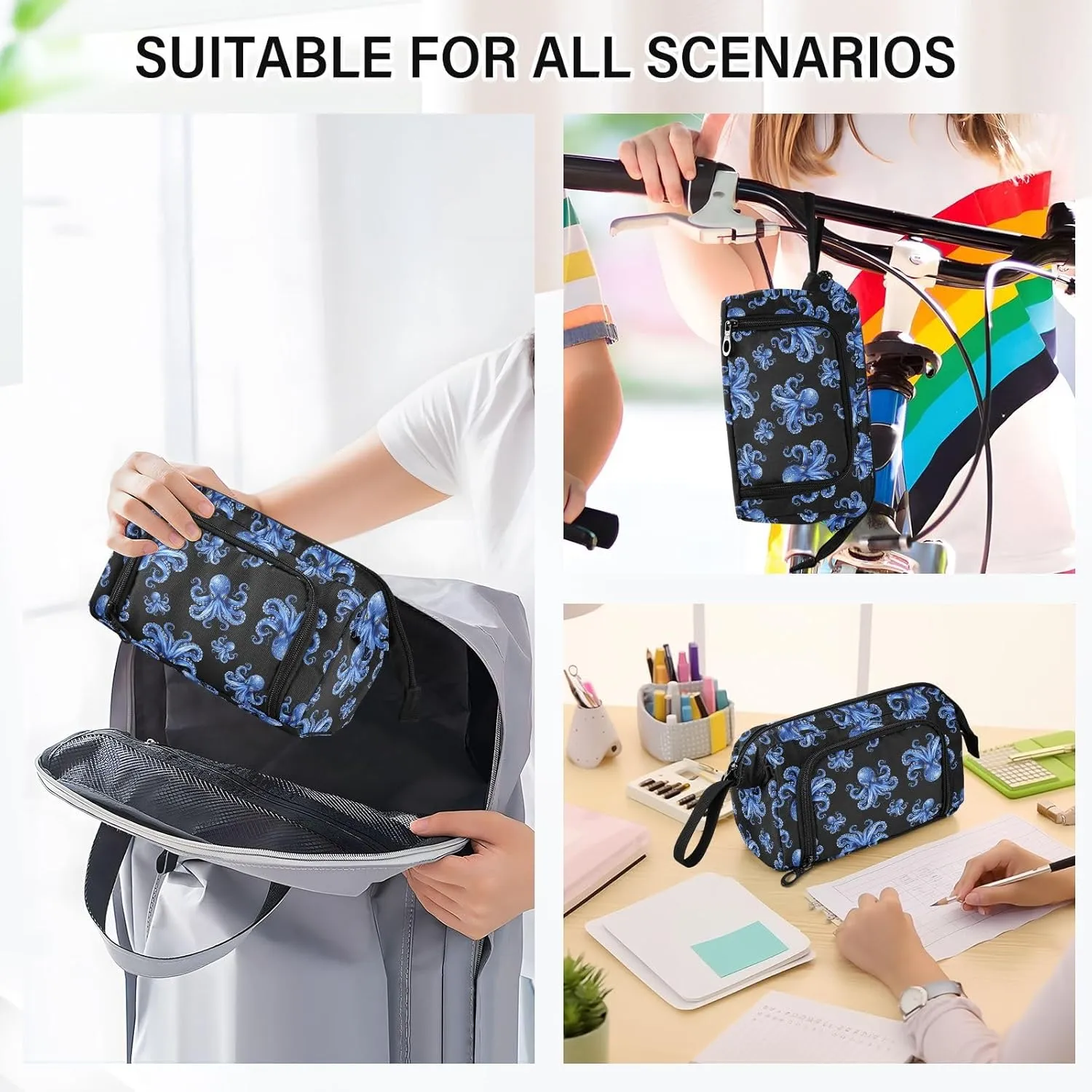Big Capacity Pencil Pen Case for Adults, Octopus Pencil Bags Portable Makeup Bag Stationery Storage for College Office