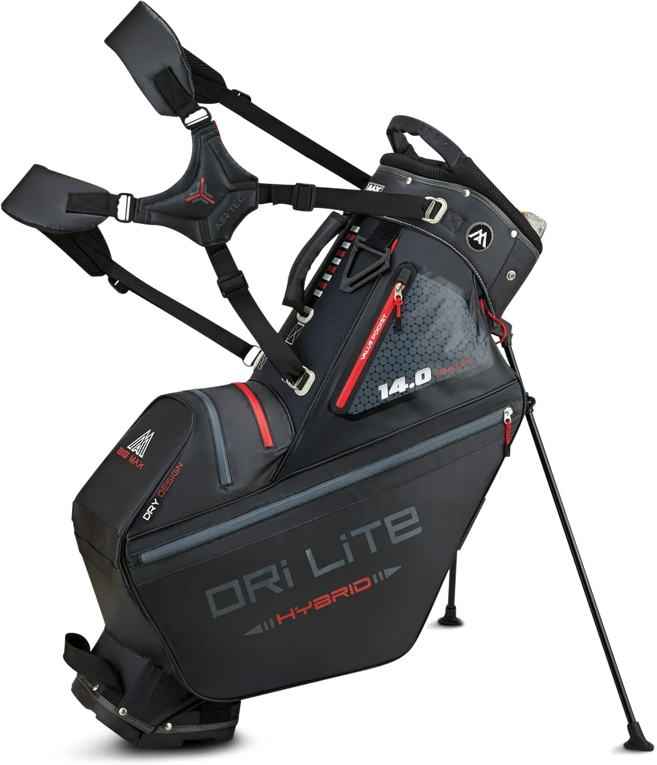 Big Max Dri Lite Hybrid Tour Stand Bag - Water-Repellent, Ultra-Lightweight & Push Cart-Compatible Golf Bag with 14-Way Divider Top with Ample Storage for Golf Accessories