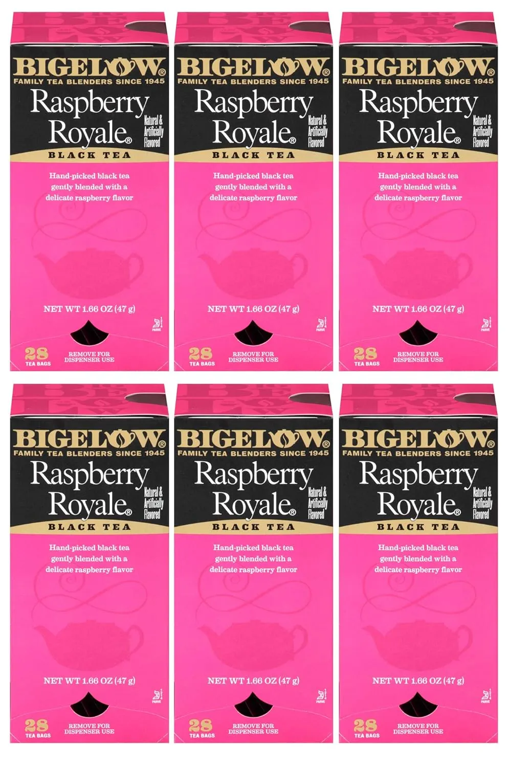 Bigelow Raspberry Royale Tea Bags 28-Count Boxes (Pack of 6) Black Tea Bags All Natural Gluten Free Rich in Antioxidants