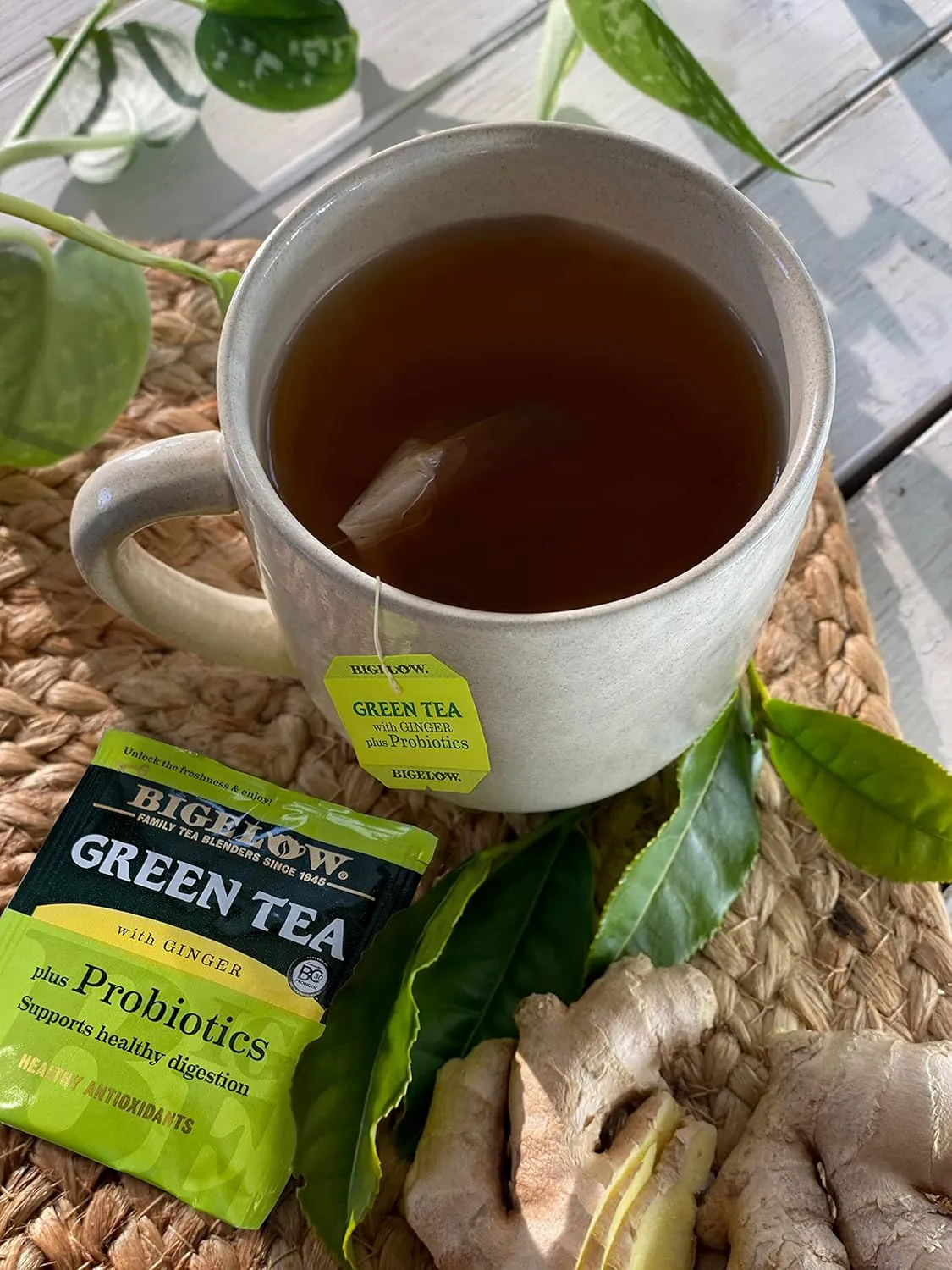 Bigelow Tea Green Tea with Ginger Plus Probiotics, Caffeinated Tea with Ginger, 18 Count Box, (Pack of 6), 108 Total Tea Bags