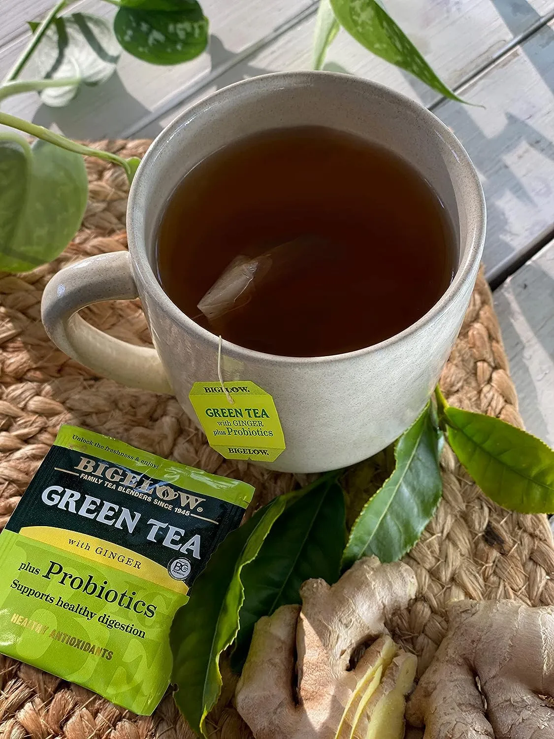 Bigelow Tea Green Tea with Ginger Plus Probiotics, Caffeinated Tea with Ginger, 18 Count Box, (Pack of 6), 108 Total Tea Bags
