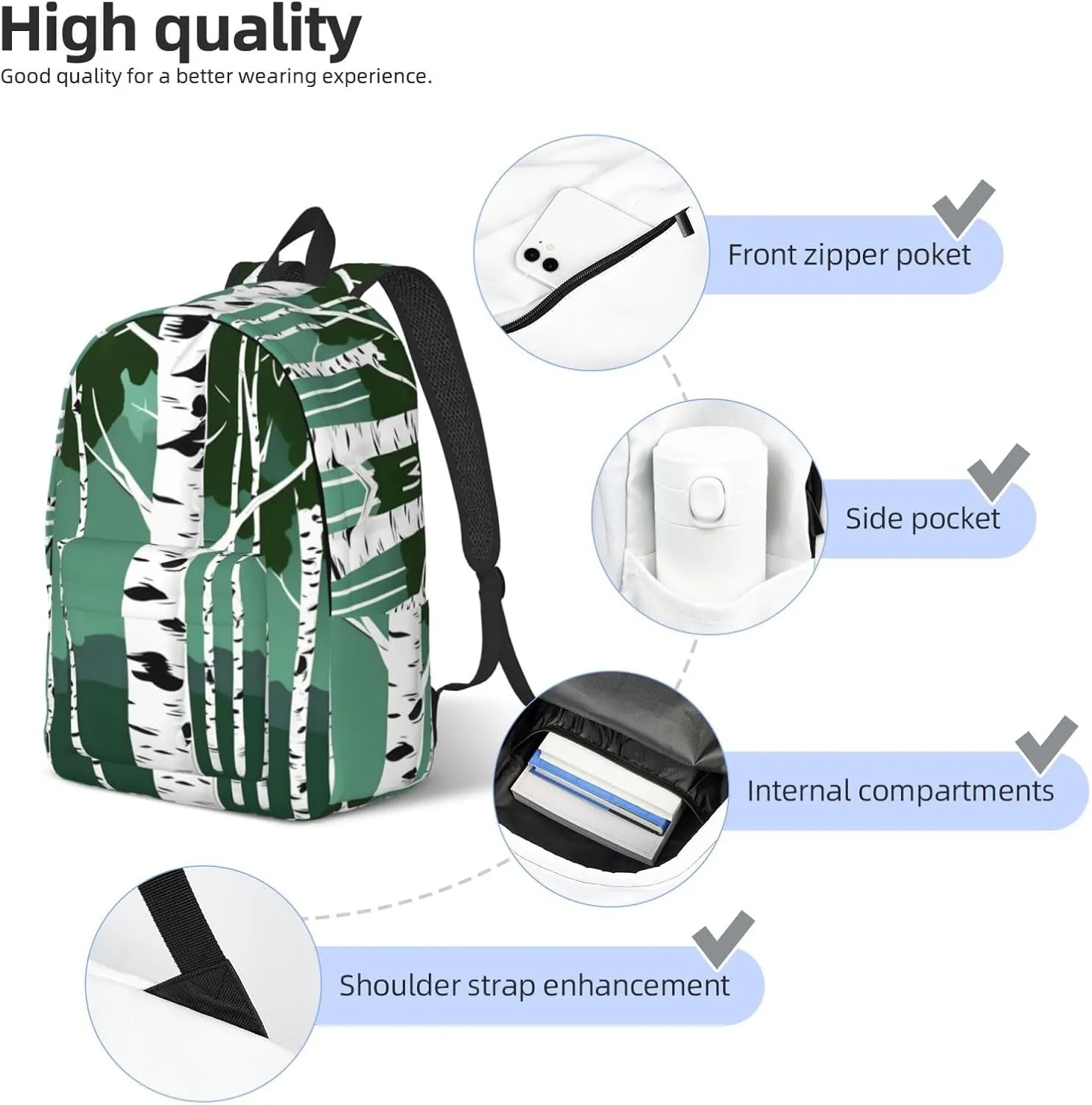 Birch Trees Durable Rucksack For Laptop,Excursion Backpack,Travel Notebook Carrier,Book Bags For Men Women