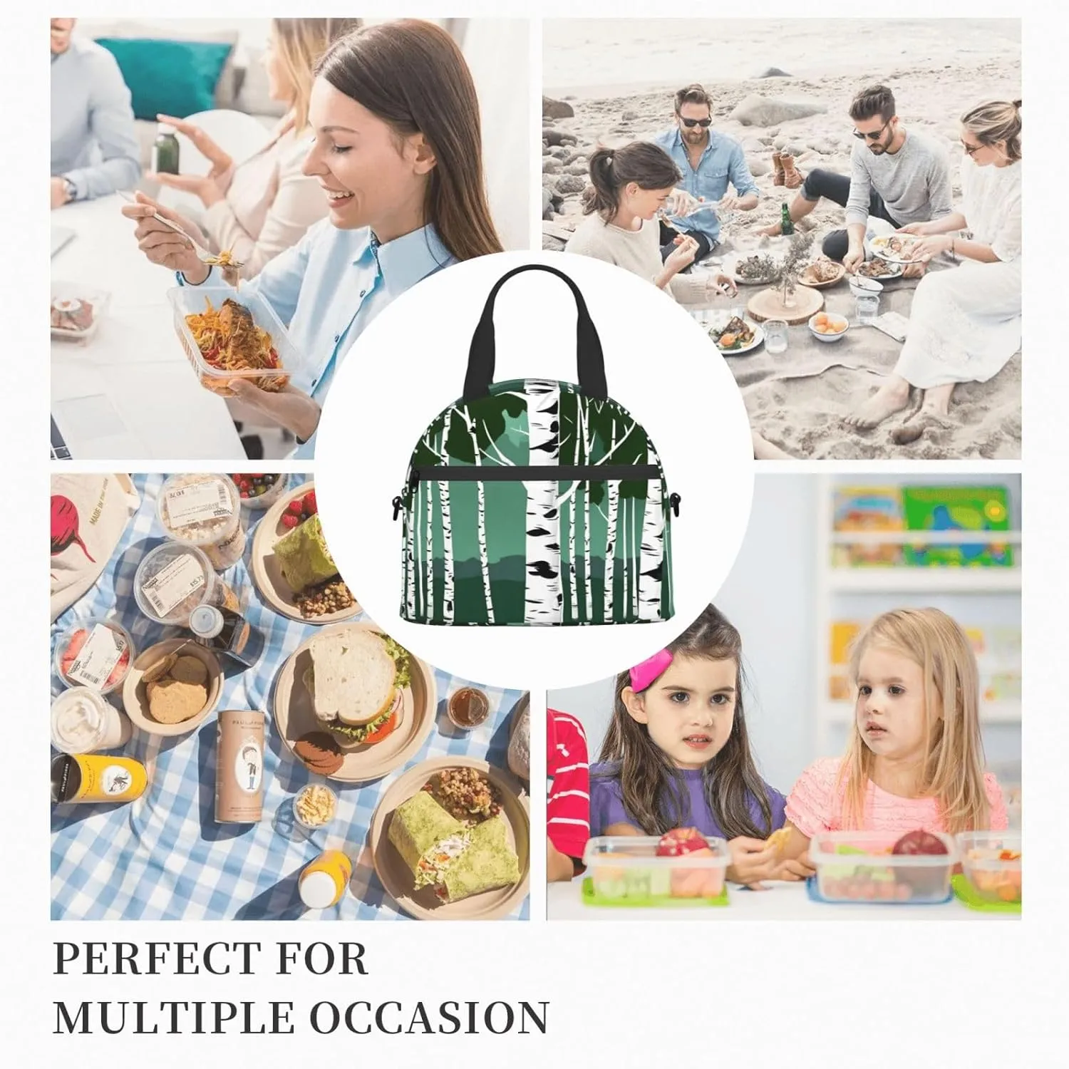 Birch Trees Insulated Lunch Box Lunch Bag For Women Men Adult Size Reusable For Work Travel Outings