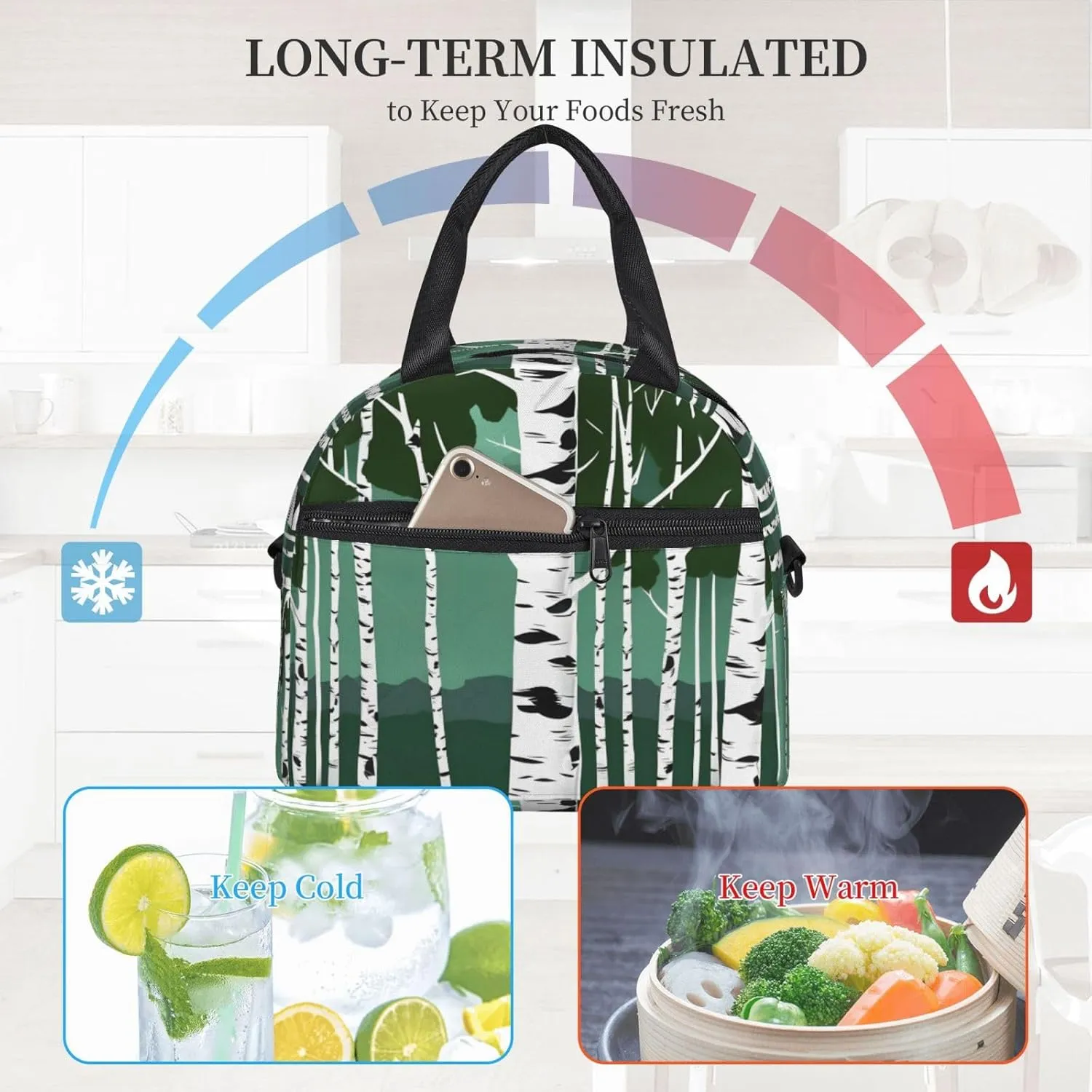 Birch Trees Insulated Lunch Box Lunch Bag For Women Men Adult Size Reusable For Work Travel Outings