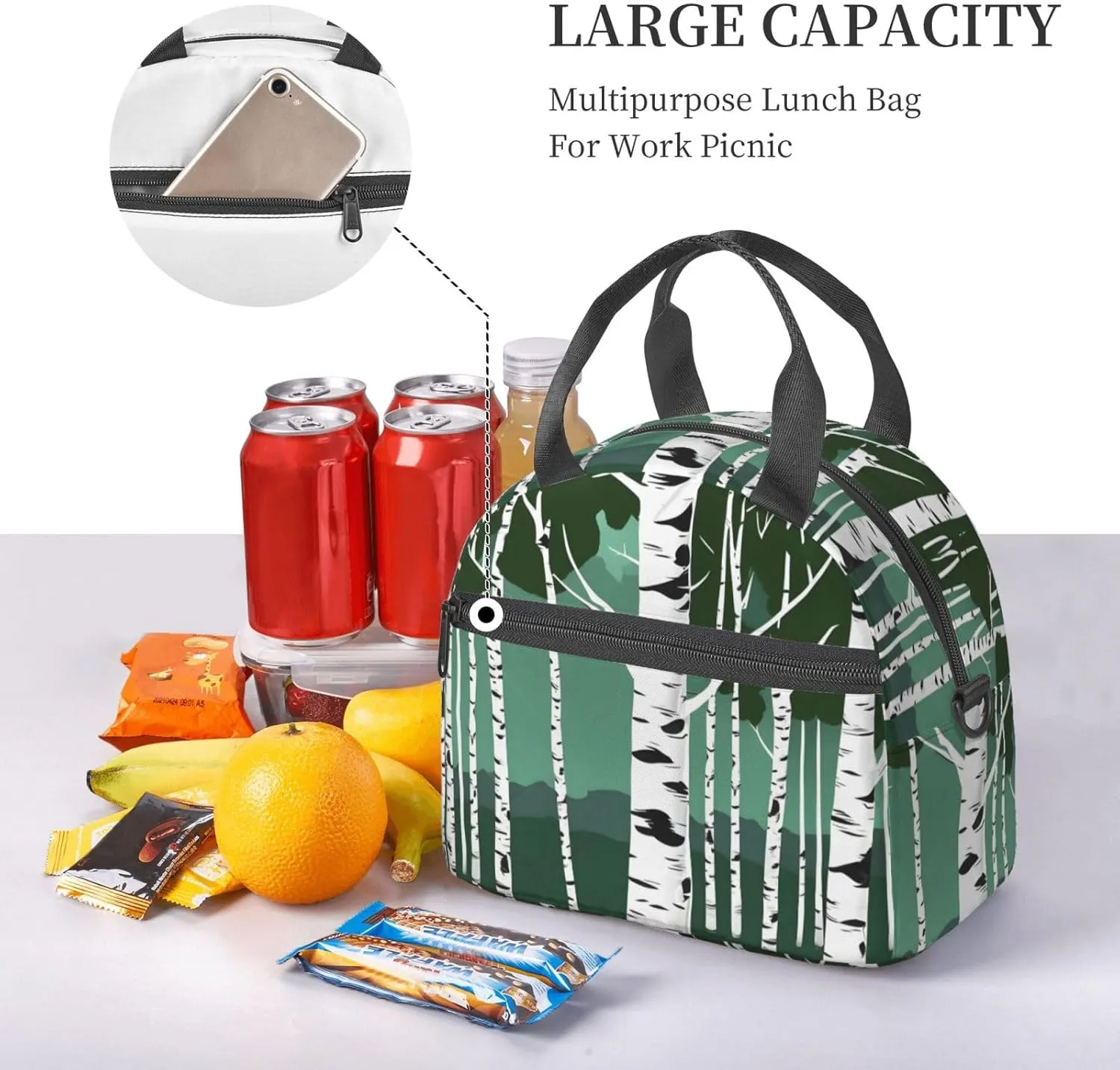 Birch Trees Insulated Lunch Box Lunch Bag For Women Men Adult Size Reusable For Work Travel Outings