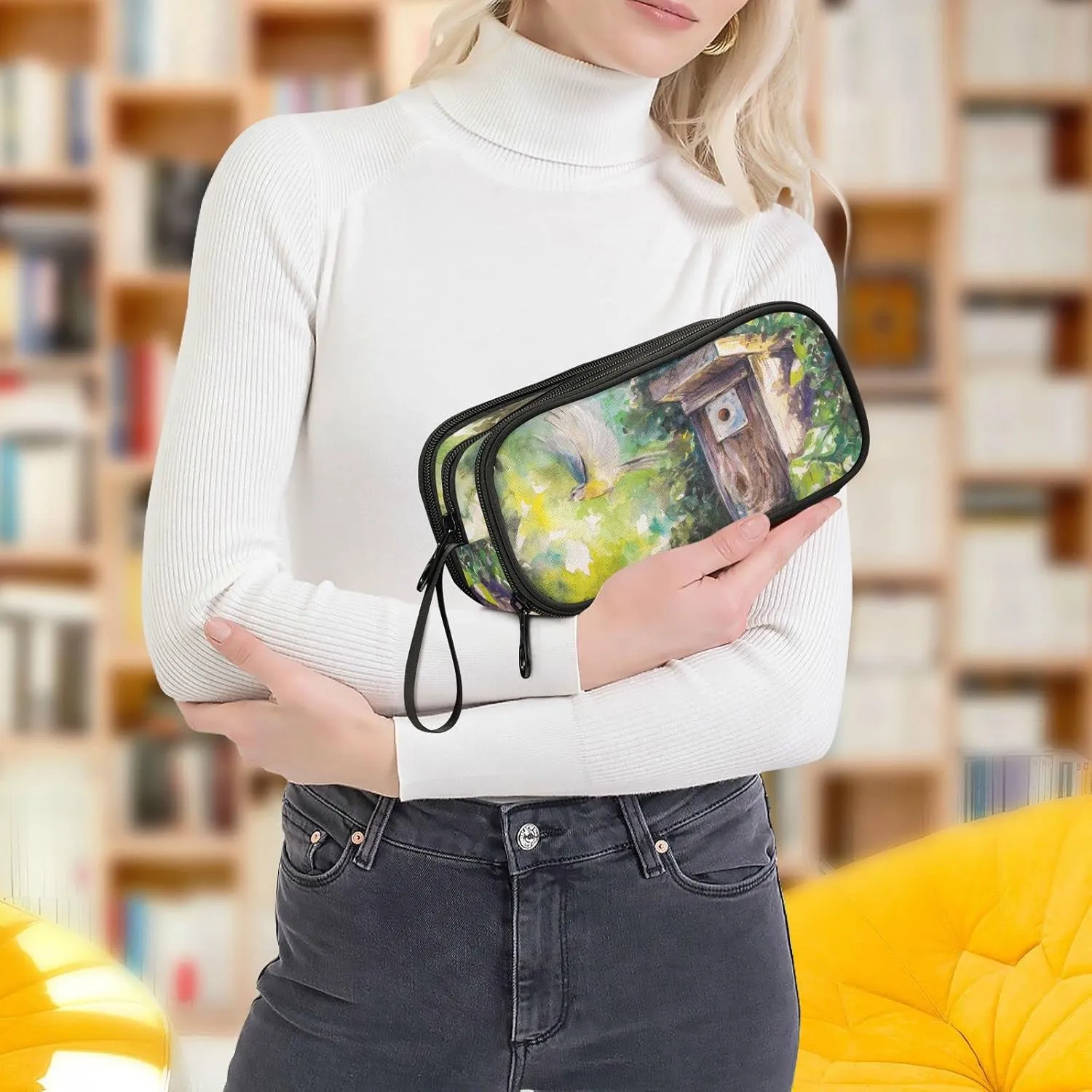 Bird Large Capacity Pencil Case Pencil Pouch Office School Large Storage Pen Bag 3 Compartment pencil box for Adults School Teen Girl Boy Men Women