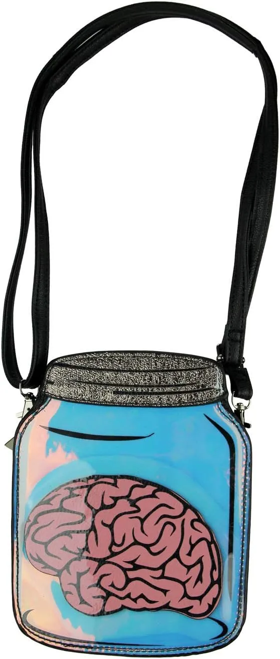 Black and Blue Brain In a Jar Crossbody Body Purse Small