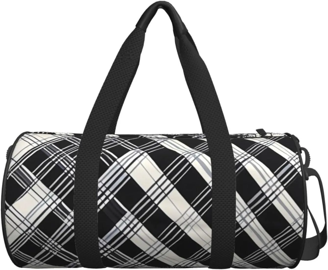 Black and white plaid Printed Travel Bag,Round Personal Item Storage bag,Foldie Duffel Bag for Traveling Vacation,Fitness,Sports