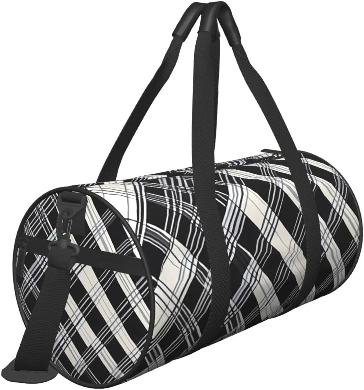 Black and white plaid Printed Travel Bag,Round Personal Item Storage bag,Foldie Duffel Bag for Traveling Vacation,Fitness,Sports