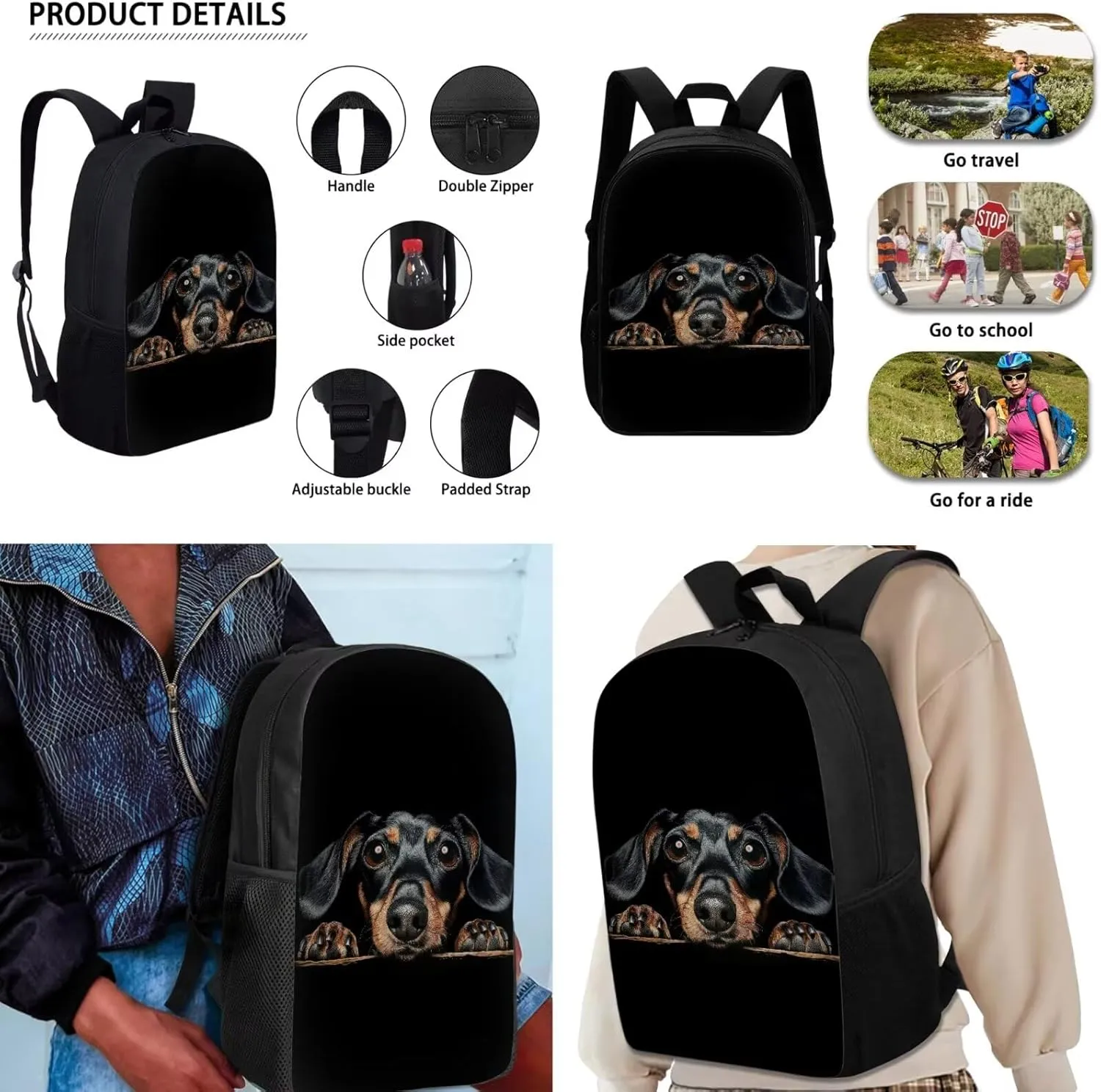 Black Dog Kids Backpack Set with Lunch Box and Pencil Case 3 Piece School Book Bags