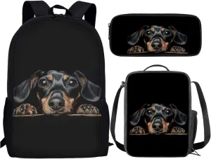 Black Dog Kids Backpack Set with Lunch Box and Pencil Case 3 Piece School Book Bags