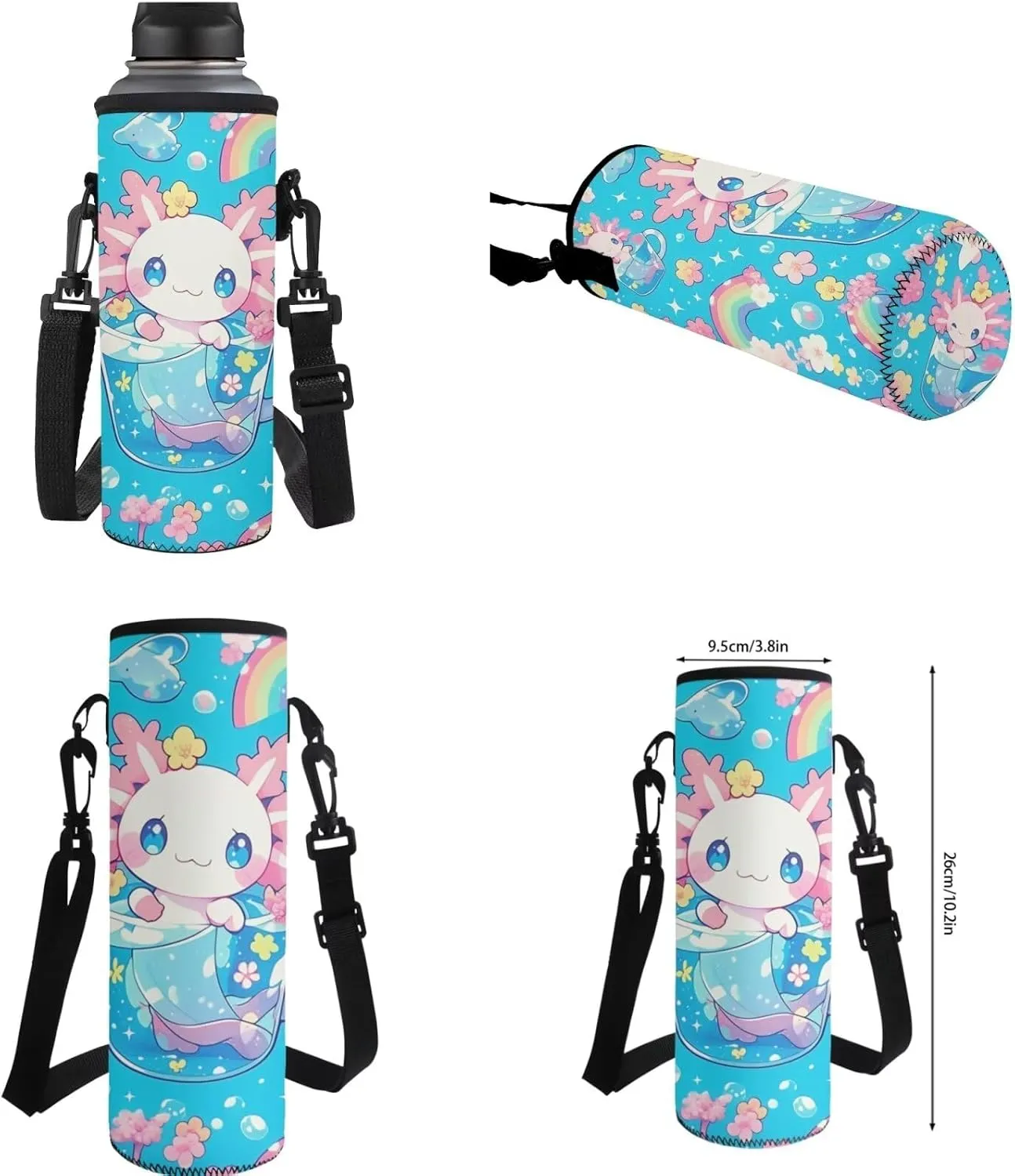 Blue Axolotl Girls Backpack with Lunch Box for Kids Age 8-10 4 in 1 Elementry School Book Bags 4th Grade with Pen Box Lunch Bag Set Cute Children School Bag and Cooler Bags