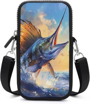 Blue Ocean Marlin Fish Crossbody Phone Bag Mini Shoulder Bag Cute Cell Phone Purse for Men Women
