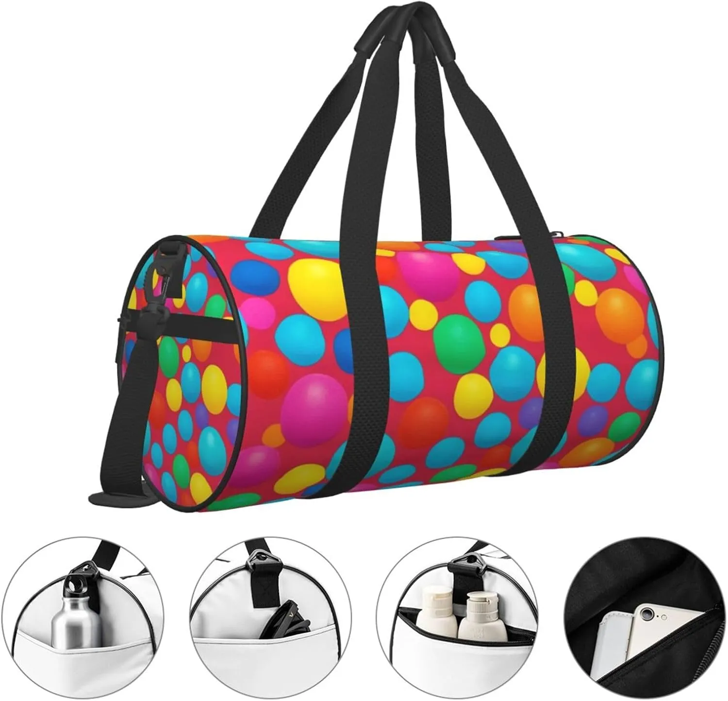 Blue Polka Dot Pattern Printed Travel Bag,Round Personal Item Storage bag,Foldie Duffel Bag for Traveling Vacation,Fitness,Sports