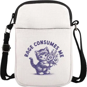 BLUPARK Rage Consumes Me Crossbody Bag Weirdcore Gift Funny Hilarious Kitten Meme Shoulder Bag Funny Mental Health Meme Gift