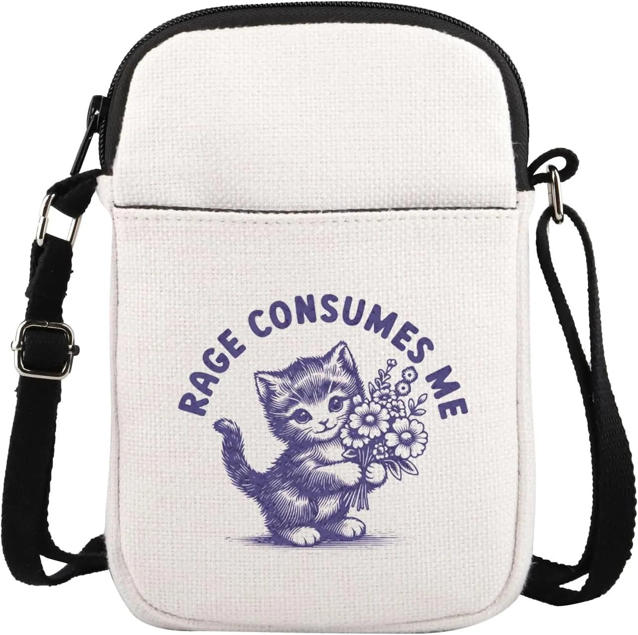 BLUPARK Rage Consumes Me Crossbody Bag Weirdcore Gift Funny Hilarious Kitten Meme Shoulder Bag Funny Mental Health Meme Gift