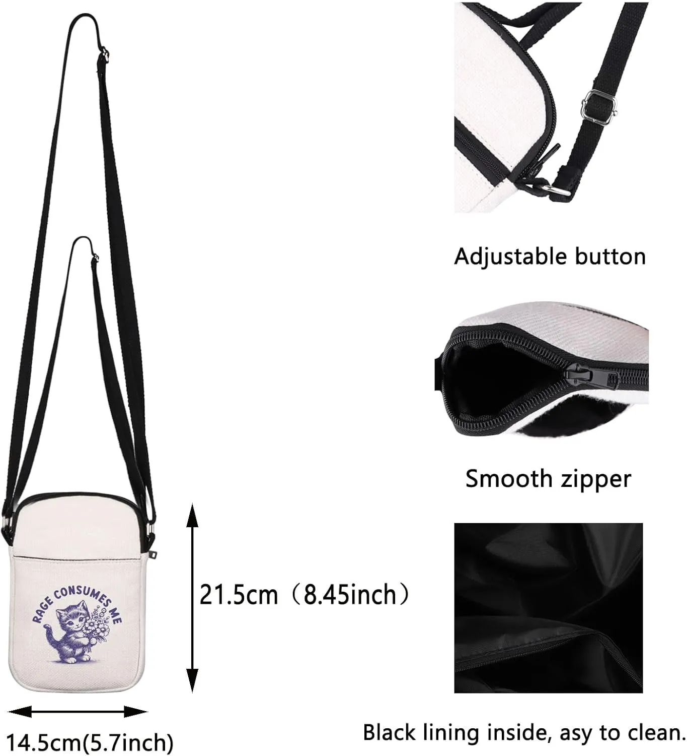 BLUPARK Rage Consumes Me Crossbody Bag Weirdcore Gift Funny Hilarious Kitten Meme Shoulder Bag Funny Mental Health Meme Gift