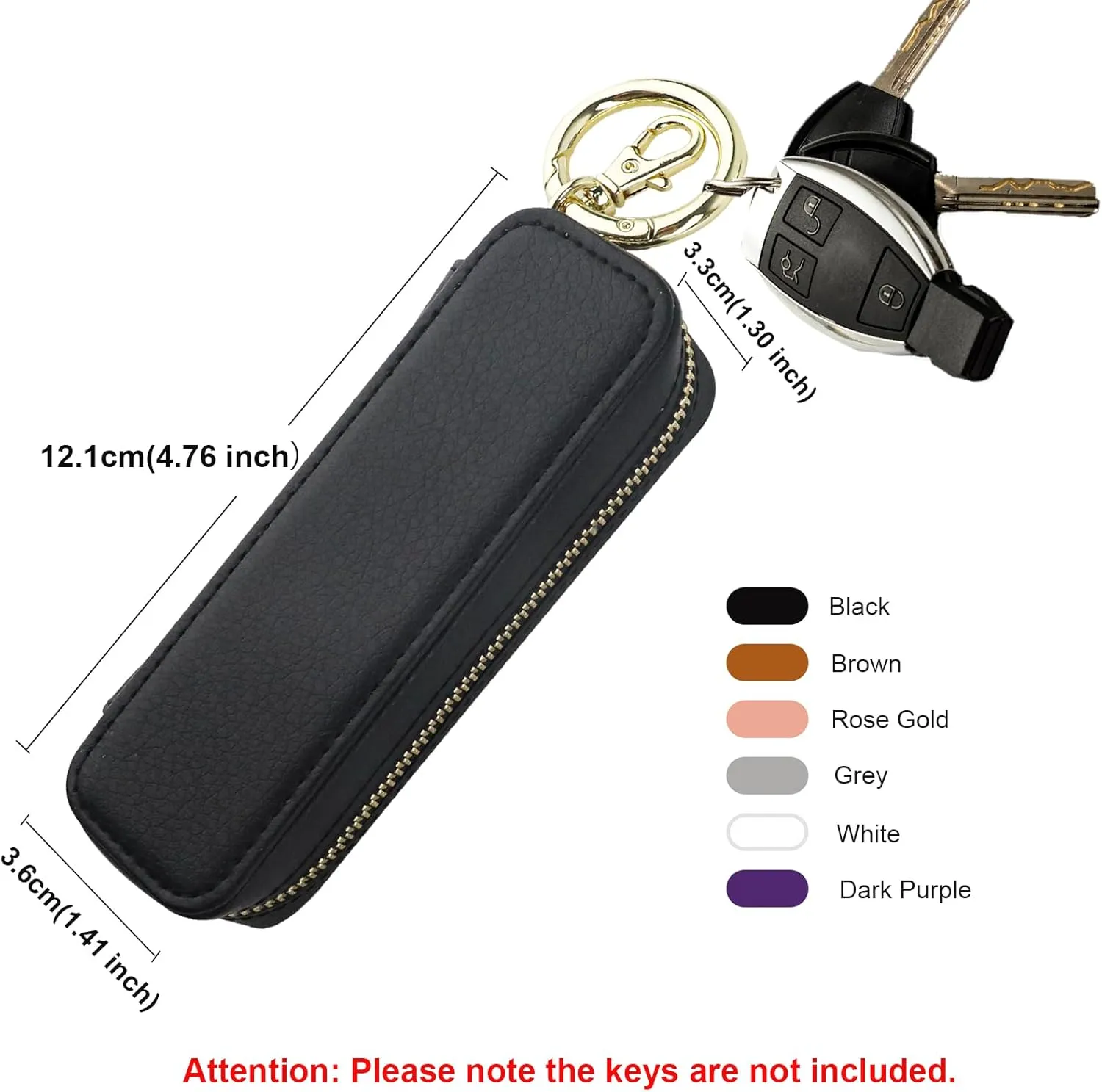Bocasal Leather Lipstick Case Holder Chapstick Keychain Pouch, Zipper Lip Balm Lip Gloss Bag for Purse with Key Chain Elastic Band, Makeup Travel Organizer Cosmetic Storage Kit for Women Girls (Black)