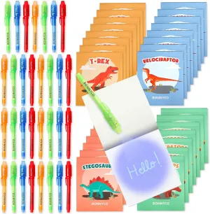 BONNYCO Invisible Ink Pen and Notebook Pack 32 Dinosaur Party Favors for Kids, Magic Spy Pen Goodie Bags Stuffers for Kids, Dinosaur Birthday Party Supplies, Goody Bag Stuffers Return Gifts Prizes