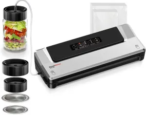 Bonsenkitchen Vacuum Sealer Machine   Mason Jar Sealer Kit, Fast-Compact/Multi-Functional Food Vacuum Sealer with External Vacuum System & 40 Vacuum Bags, Silver