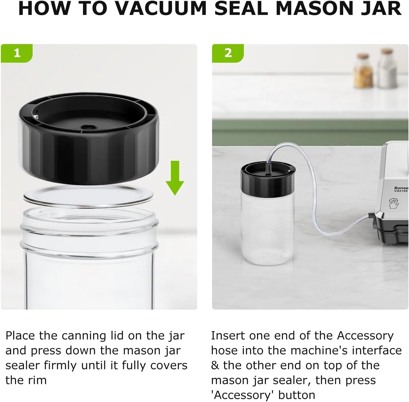 Bonsenkitchen Vacuum Sealer Machine   Mason Jar Sealer Kit, Fast-Compact/Multi-Functional Food Vacuum Sealer with External Vacuum System & 40 Vacuum Bags, Silver