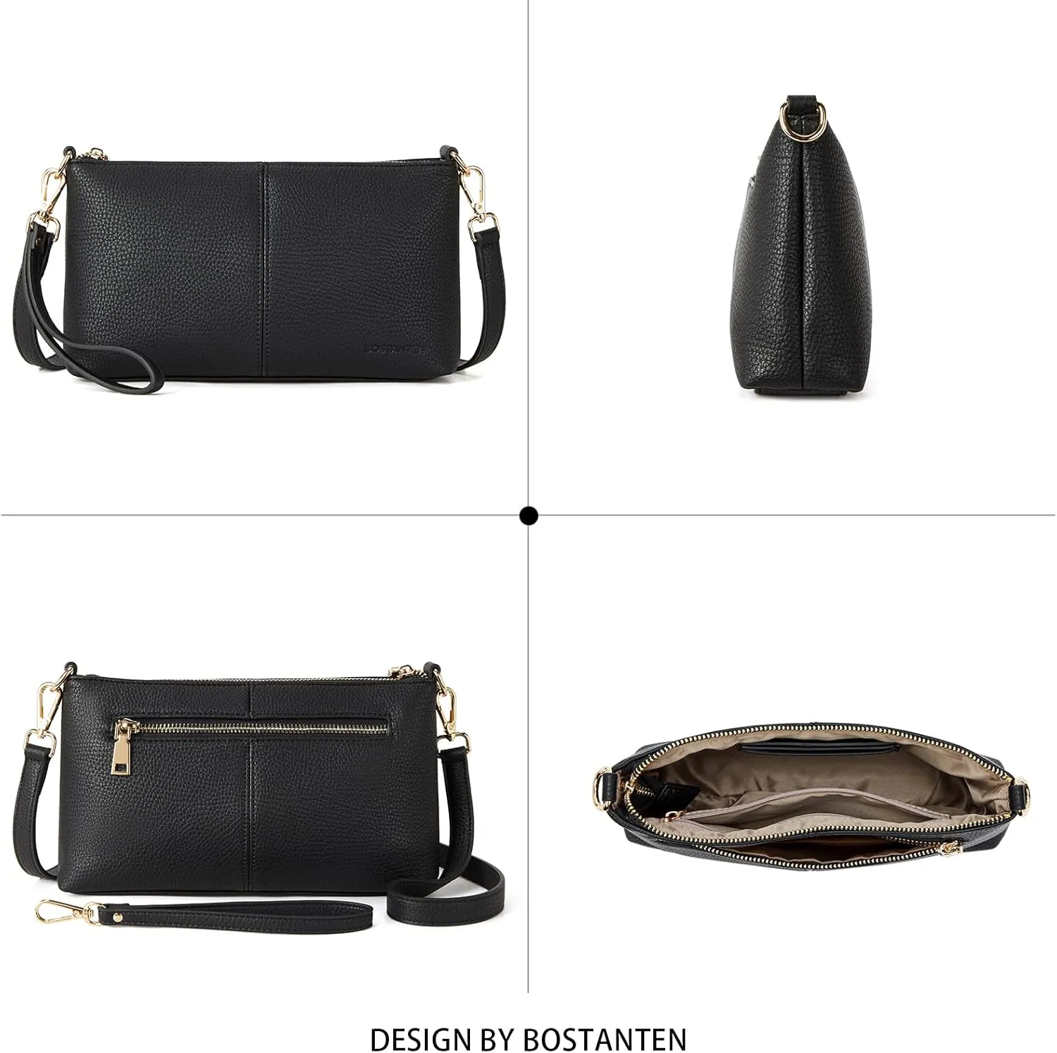 BOSTANTEN Small Crossbody Purse Leather Wristlet Purses for Women with Zipper Pocket Casual Clutch Bags