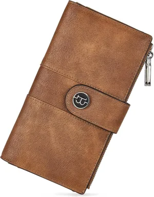 BOSTANTEN Womens Wallet Leather RFID Blocking Card Holder Large Capacity Bifold Clutch Purse with Double Zipper Pockets
