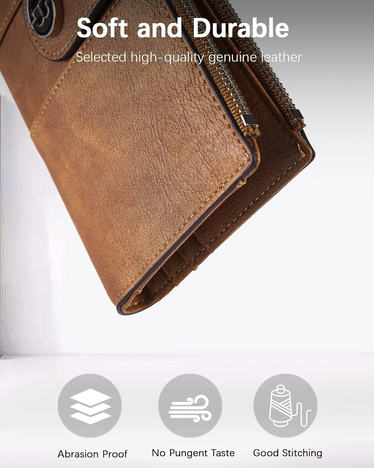 BOSTANTEN Womens Wallet Leather RFID Blocking Card Holder Large Capacity Bifold Clutch Purse with Double Zipper Pockets