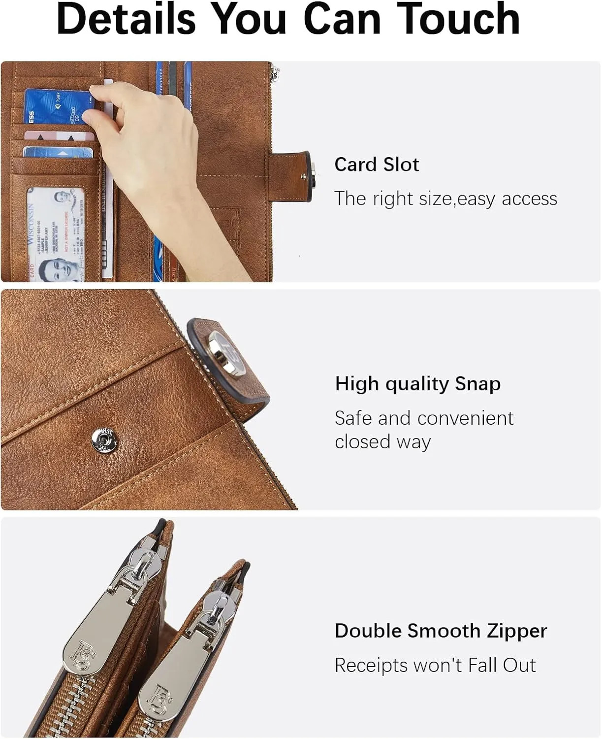 BOSTANTEN Womens Wallet Leather RFID Blocking Card Holder Large Capacity Bifold Clutch Purse with Double Zipper Pockets