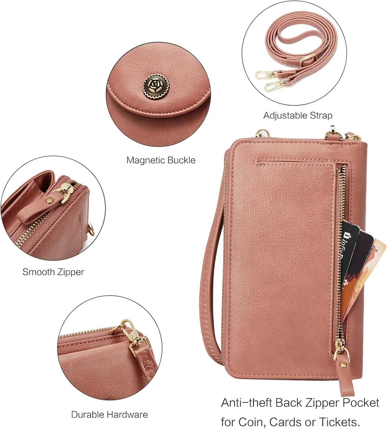 BROMEN Small Cell Phone Purse Crossbody Bags for Women Vegan Leather Wallet Purse with Credit Card Holder