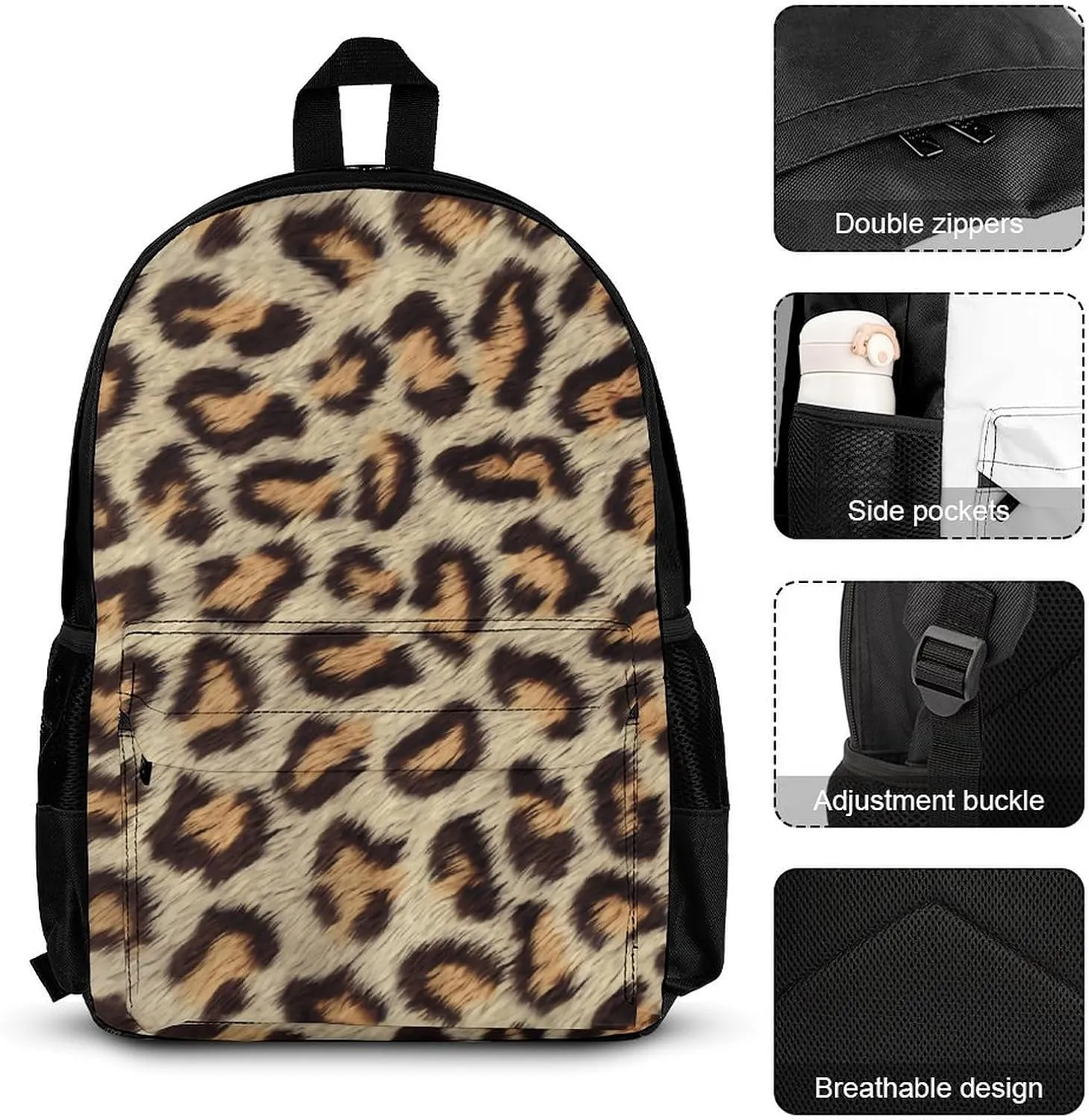 Brown Spots Leopard Faux Fur Lightweight Pocket Backpack Crossbody Lunch Bag Set Unisex